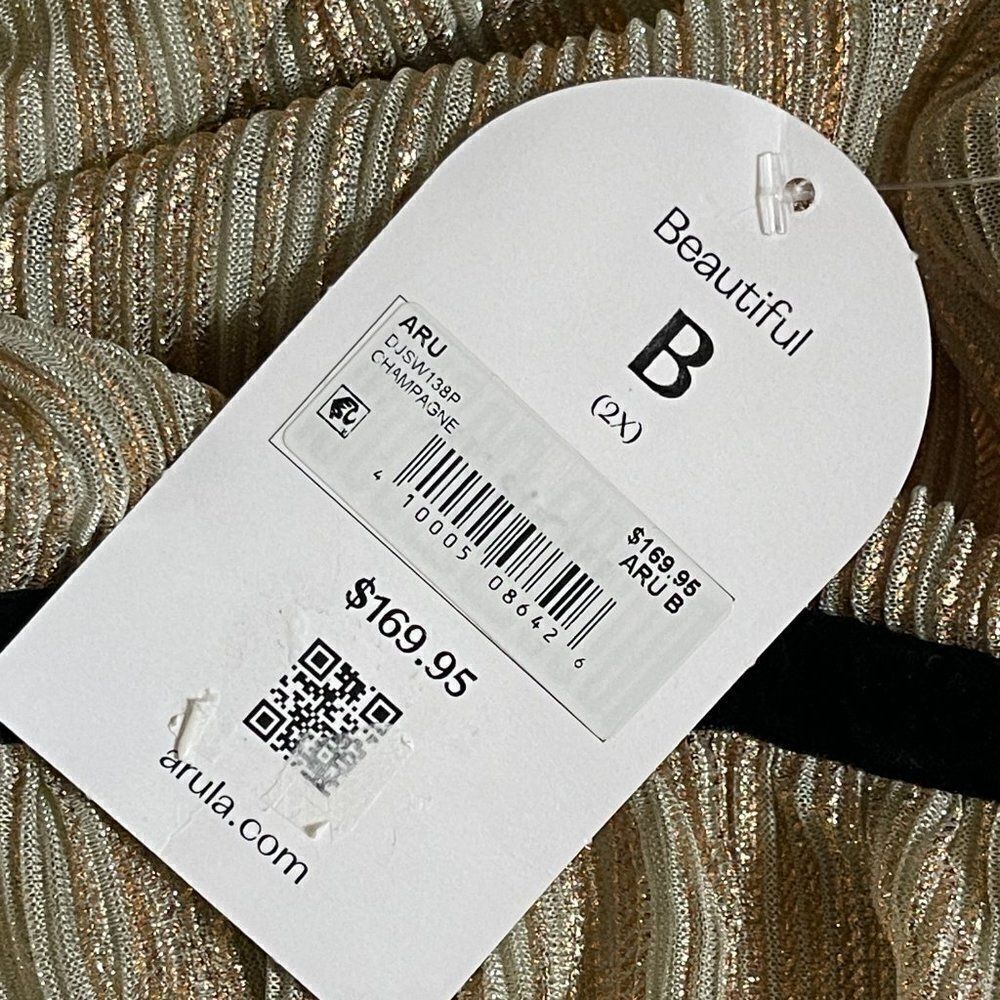 Arula Gold Party Cocktail Shimmer Sleeveless Plus Size Curvy Ruffle Dress 2X NWT - Picture 12 of 13